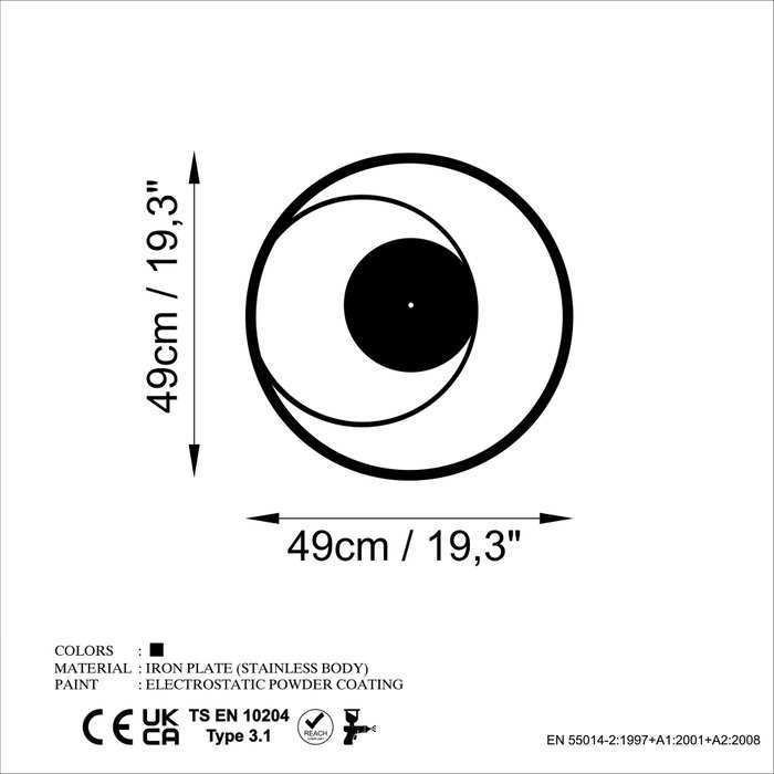 Wallity Circle 15 Reloj de Pared Decorativo de Metal Negro